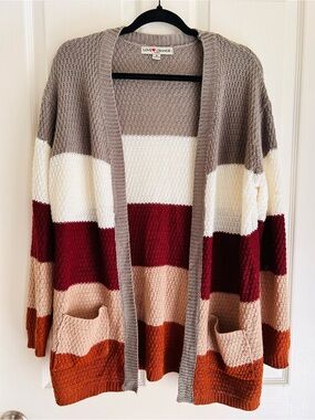 🍁 Taupe Cream Maroon Striped Open Cardigan 🍁